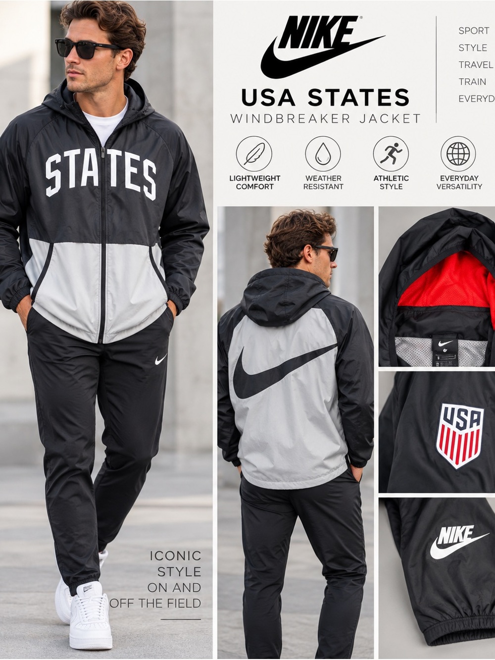 Men’s large Nike USA soccer Full Zip Windbreaker Jacket w/hood cn7075-010